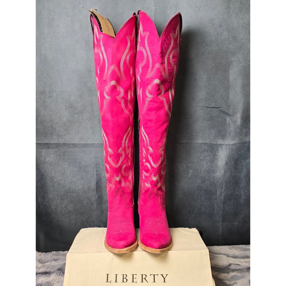 NWB Liberty Black Allyssa Fucsia Suede Tall Western Cowboy Boots Size 5 - Picture 2 of 7